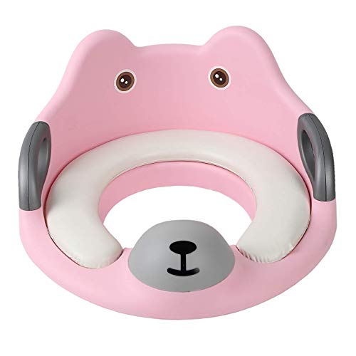 Toddler Toilet Seat - Potty Training Seat for Kids - Non Slip Loo Trainer with Anti-Splash Guard - Unisex Toilet Assistant Ring with Handles and Backrest for Extra Security (Pink)