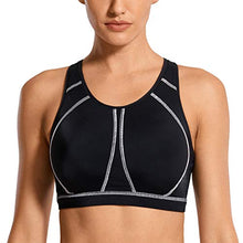 Load image into Gallery viewer, SYROKAN Women&#39;s High Impact Padded Supportive Wirefree Full Coverage Sports Bra Black 34E
