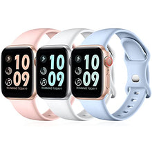 Load image into Gallery viewer, Maledan Pack 3 Straps Compatible with Apple Watch Strap 44mm 42mm 40mm 38mm 41mm 45mm, Soft Silicone Replacement Sport Band for iWatch SE/Series 7 6 5 4 3 2 1, 38mm/40mm/41mm-S/M, Lilac/White/Pink
