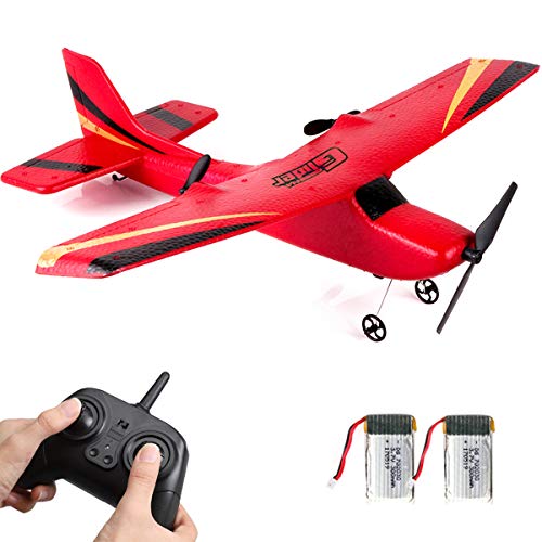 HAWK'S WORK RC Airplanes, 2 Channel RC Plane Ready to Fly, 2.4 GHz Remote Control Airplane, Easy to Fly RC Glider for Kids & Beginners (Red)