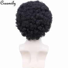 Load image into Gallery viewer, Creamily Mens Wig Short Fluffy Afro Curly Hair Black Wigs Heat Resistant Synthetic Unisex Men Women Cosplay Anime Fancy Funny Daily Use Wigs
