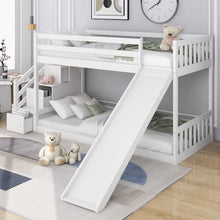 Load image into Gallery viewer, DYKK Bunk Bed with Stairs and Slide, Mid Sleeper Storage Drawer, Solid Pine Wood Frame Double Cabin Beds for Kids Toddler Children Girls, Loft Office School Dorm Home, 90x190cm - White
