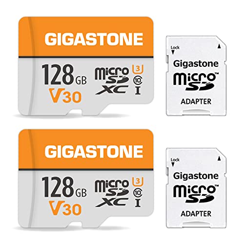 Gigastone Micro SD Card 128GB 2-Pack, 4K UHD Video, Surveillance Security Cam Action Camera Drone Professional, 100MB/s Micro SDXC UHS-I A1 Class 10