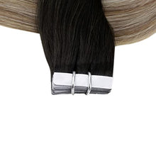 Load image into Gallery viewer, Easyouth Ombre Tape in Hair Extensions Balayage Hair Jet Black to Brown and Blonde Tape in Extensions 14 Inch 40g 20Pcs Tape Human Hair
