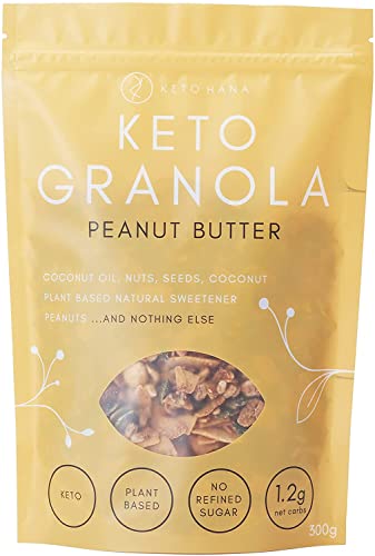 Keto Hana Peanut Butter Keto Granola Keto Diet Vegan Grain Free Dairy Free Plant Based No Refined Sugars Gluten Free 1.2g Net Carbs Breakfast Cereal - 300gr/0.6lbs