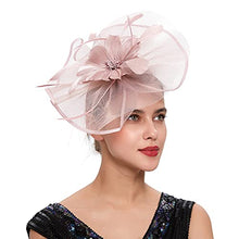 Load image into Gallery viewer, YILEEGOO Women Fascinators Hat Mesh Flower Feathers Hair Clip Hairpin Cocktail Wedding Tea Party Church Hairband (Pink, One Size)
