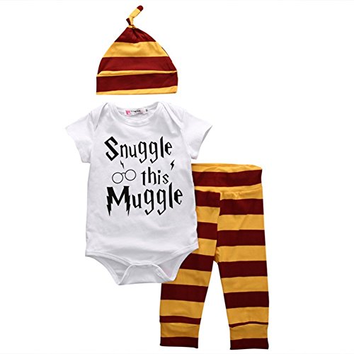 Baby Boys Girls Snuggle This Muggle Bodysuit and Striped Pants Outfit with Hat