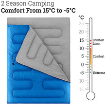 Load image into Gallery viewer, Double Sleeping Bag For Adults, Envelope 2 Season Summer Spring Autumn 250gsm, Outdoor Camping, Lightweight Carry Bag, Storage Pockets, 200cm x 150cm, Trail
