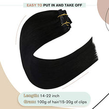 Load image into Gallery viewer, Ugeat Clip in Hair Extensions Real Human Hair 20inch Human Hair Clip in Extensions #1B Off Black Clip in Real Hair Extensions 7PCS 100G
