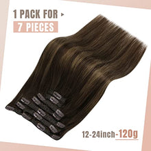 Load image into Gallery viewer, Fshine Clip in Hair Extensions Balayage Real Human Hair 50cm 7 Pcs Straight Clip in Color 2 Dark Brown to Chestnut Brown Extensions Human Hair 120 Gram Human Clip in Hair Extensions 20-Inch
