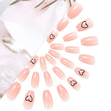 Load image into Gallery viewer, Brishow Coffin False Nails Pink Heart Fake Nails Press on Nails Ballerina Acrylic Stick on Nails 24pcs for Women and Girls

