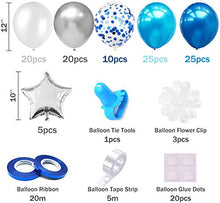 Load image into Gallery viewer, iZoeL Blue Balloon Arch Kit for Boys Girls Men Women -Baby Shower Birthday Party Decorations Supplies - with Tape Strips Tie Tools Flower Clips Star Confetti Balloons Garland
