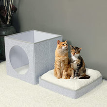 Load image into Gallery viewer, Bonlife Winter Felt Small Cat House Indoor,Foldable Pets Bed Cave Kennel with Two Move Cushion,Dog Bed Warm Comfortable,Light Grey,32X32X39CM
