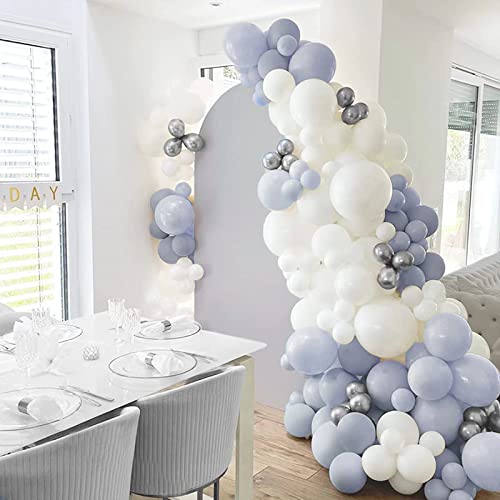 Silver Grey White Balloon Arch Kit - 105 Pcs - Easy to Assemble Helium Balloon Arch Kit with Accessories - White Confetti Birthday Decorations and Wedding Party and Kids Shower Party Balloon
