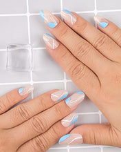 Load image into Gallery viewer, JUSTOTRY 24 Pcs Almond Press on Nails Short with Designs,Short Acrylic Fake Nails,Blue Swirl Glue on Nails,Artificial Short False Nails Ballerina Stick on Nails for Women Nails Art Decoration
