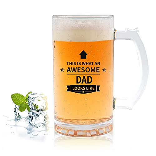 Funnli Gifts for Dad Birthday Christmas Fathers Day - 16OZ Beer Glasses Mug, Dad Gifts from Daughter Son, Dad Birthday Christamas Presents