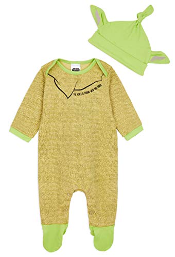 Star Wars Baby Clothes for Girls and Boys 0-24 Months, Baby Yoda Cotton Sleepsuits with Cute Hat, Official Star Wars Clothing, Baby Gifts Ideas (Green, 0-3 Months)