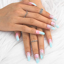 Load image into Gallery viewer, Sethexy Long Ballerina Fake Nails Pink False Nails Coffin Stick on Nails Glossy Gradient Nails with Glue 24Pcs Acrylic Art Press-on Nail Tips for Women and Girls (D)
