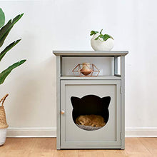 Load image into Gallery viewer, Cherry Tree Furniture BASTET Wooden Cat Cave Bedside Cabinet | Litter Box | Cat House Nightstand (Grey)
