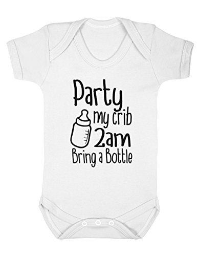 ART HUSTLE Party My Crib 2am Bring A Bottle Baby Boy Girl Unisex Short Sleeve Bodysuit (White, 0-3m)