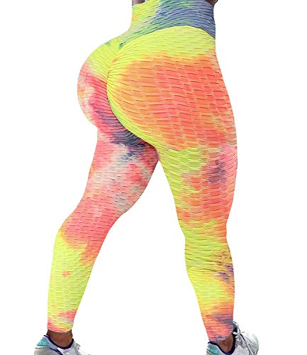 KIWI RATA Womens High Waist Butt Lifting Textured Yoga Pants Tummy Control Booty Scrunch Tight Stretchy Workout Leggings -  Multicoloured -  Large