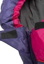 Load image into Gallery viewer, Trespass Unisex-Youth BUNKA 3 Season Sleeping Bag with Hollow Fibre Filling, 170 x 65 x 45 cm, Purple, 170 cm x 65 cm x 45 cm
