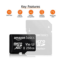 Load image into Gallery viewer, Amazon Basics - 256GB microSDXC Memory Card with Full Size Adapter, A2, U3, read speed up to 100 MB/s
