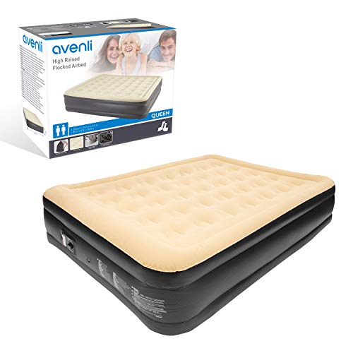 Benross Avenli 88030 High Raised Flocked Airbed | Queen Size | Built in Pump | Quick & Easy Inflation, Polyester, Beige/Black