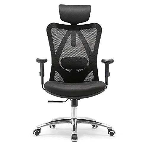 SIHOO Office Desk Chair, Ergonomic Computer Chair with Adjustable Headrest and Lumbar Support,High Back Executive Swivel Chair (Black)