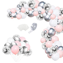 Load image into Gallery viewer, Balloon Arch Kit Pink Rose White Silver Balloons Garland Kit 100pcs Helium Confetti Metallic Balloons Arch Set with 16ft Tape Strip &amp; Dot Glue for Girl Wedding Birthday Baby Shower Party Decorations
