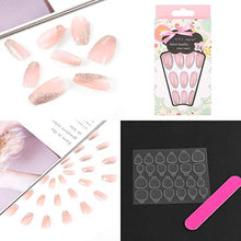 Load image into Gallery viewer, Sethexy Glossy Ballerina False Nail Meidum Glitter Bling Coffin Pink Fake Nails 24Pcs French Acrylic Art Press on Nail Tips for Women and Girls

