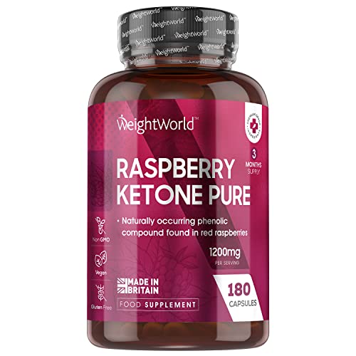 Pure Raspberry Ketones 1200mg - 180 Vegan Capsules (6 Month Supply) - Max Strength Raspberry Ketones Supplement - Suits Low Carb & Keto Diet -Better Absorption Than Tablet - 100% Natural - UK Made
