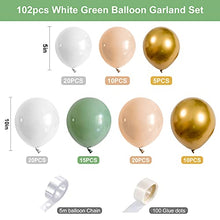 Load image into Gallery viewer, GRESAHOM Balloon Arch Garland Kit, 102pcs Balloon Arch Kit White Skin Retro Green Latex Party Decoration Set with Metallic Gold Balloons for Birthday Wedding Bridal Engagement Baby Shower

