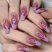 Load image into Gallery viewer, Brishow Coffin False Nails Flame Fake Nails Ballerina Acrylic Press on Nails Full Cover Stick on Nails 24pcs for Women and Girls
