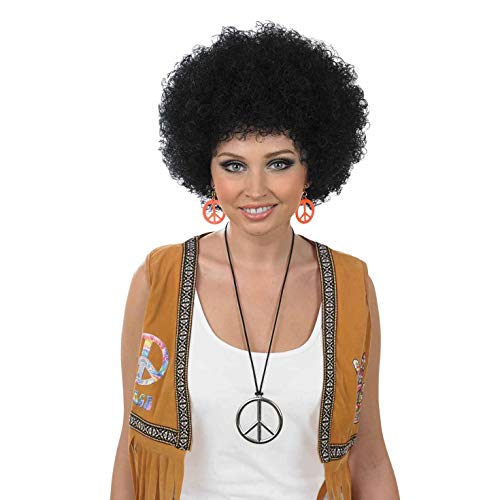 Adults Black Curly Afro Wig Mens & Womens Pop Hippie 70s Disco Fever Hair