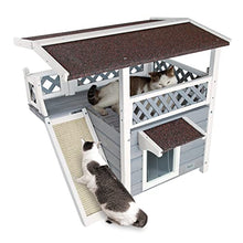 Load image into Gallery viewer, Petsfit Cat Wooden House, Waterproof House Cat Outdoor, Cat Outdoor Shelter with Cat Scratching Pad, Balcony (Grey)

