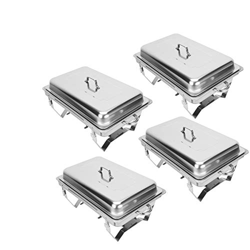 CREWORKS Chafing Dishes Food Warmers with Pans Chafing Fuel Chafing Dish Set 9L Rectangular Stainless Steel Buffet Warmer 4 Packs for Buffets Caterings Parties Buffet Server Warming Tray (4Packs)
