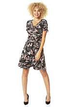Load image into Gallery viewer, Roman Originals Women Fit &amp; Flare Skater Dress Ladies Stretch Jersey Casual Summer Autumn Winter Party Beach Cruise Holiday V-Neck Knee Length - Pink &amp; Black - Size 10
