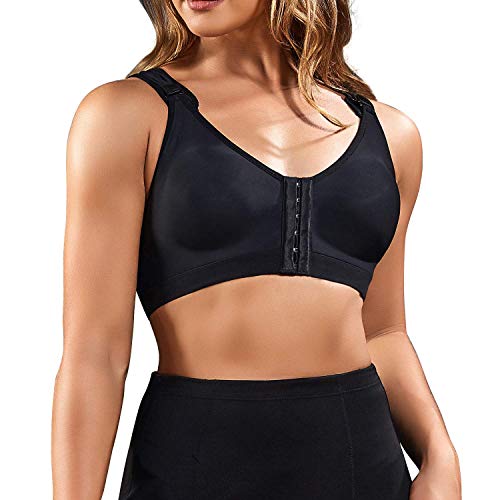 Bafully Women Post-Surgical Sports Support Bra Front Closure with Adjustable Straps Wirefree Racerback (Black, M)