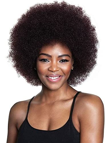 Becus 8” Afro Wigs Short Kinky Curly 100% Human Hair Wig for Black Women Daily use Natural Black(#1B) (Fluffy Kinky Curly)