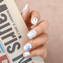 Load image into Gallery viewer, Sethexy Short Square Fake Nails Blue False Nails White Stick on Nails Glossy Nails with Glue 24Pcs Acrylic Art Press-on Nail Tips for Women and Girls
