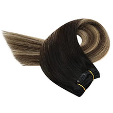 Load image into Gallery viewer, YoungSee Clip in Hair Extensions Balayage 12 Inch Hair Extensions Clip in Natural Hair Black to Dark Brown with Blonde Clip in Extensions Ombre Clip in Human Hair Extensions 7pcs 70g
