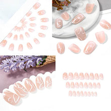 Load image into Gallery viewer, Sethexy Ballerina Abstract False Nails French Fake Nails Line Art Stick on Nails Pink Acrylic Full Cover Press on Nails 24pcs for Women and Girls

