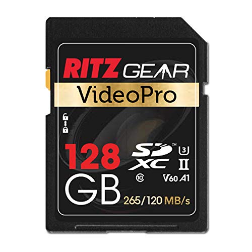 Ritz Gear Extreme Performance Video Pro 128GB 4K 8K Ultra HD SDXC U3 V60 A1 Memory Card (Read 265mb/s 120mb/s Write)