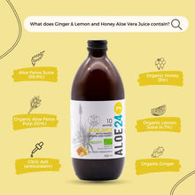 Load image into Gallery viewer, Aloe 24/7 Organic Aloe Vera Juice | Made with Wild Grown Aloe Ferox Leaf Extract | Ginger-Lemon-Honey | 100% Natural Synthetic Additives Free in GLASS BOTTLE | For Healthy Indigestion | 500 ml

