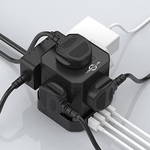 Load image into Gallery viewer, Cube Extension Lead with USB Slots, 5 Way Plug Extension with 4 USB(3.1A), KEPLUG Black Multi Plug Power Strip 2m Extension Cable,3250W/13A UK Power Socket Extension Cord for Desk Home Office Travel
