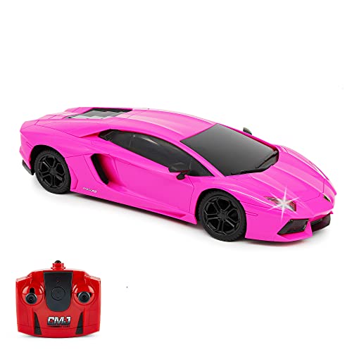 CMJ RC Cars Lamborghini Aventador Pink LP700-4 Officially Licensed Remote Control Car 1:24 Scale Working Lights 2.4Ghz (Pink)