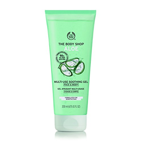 The Body Shop Aloe Vera Multi-Use Soothing Gel 200ml - hydrates and helps soothe dry, sensitive skin. Non-greasy and gentle on skin. Can be used as an overnight leave-on mask to restore comfort of ski