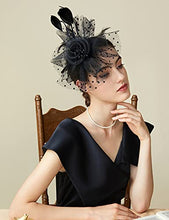 Load image into Gallery viewer, ArtiDeco Mesh Feather Fascinator Flower Hair Clip Fascinators Hat Bridal Headpiece 1920s Flapper Accessories (Black)(Size: Diameter of the floral: 7inch/17.8cm.)
