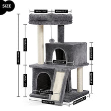 Load image into Gallery viewer, Amazon Brand – Eono Cat Tree 86cm Sisal Scratching Post Kitten Furniture Plush Condo Playhouse with Dangling Toys Cats Activity Centre Grey
